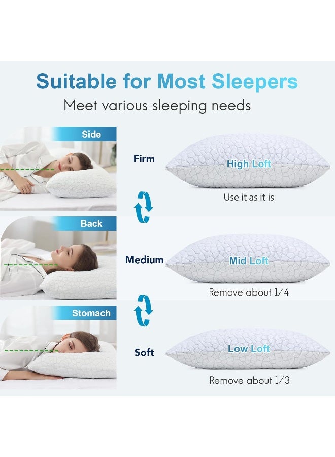 QUTOOL Cooling Pillows for Sleeping 2 Pack, Shredded Memory Foam Bed Pillows Queen Size Set of 2, Cool Pillow for Hot Sleepers Adjustable Firm Pillow for Side, Back and Stomach Sleepers Supportive - Image 4